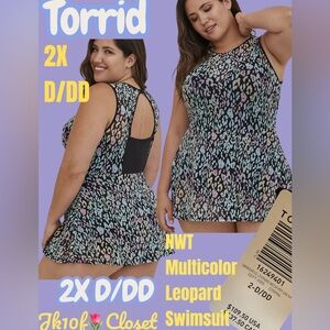 LOWEST 🌺NWT TORRID 2X D/DD BRA SIZE MULTICOLOR LEOPARD MESH SWIMSUIT